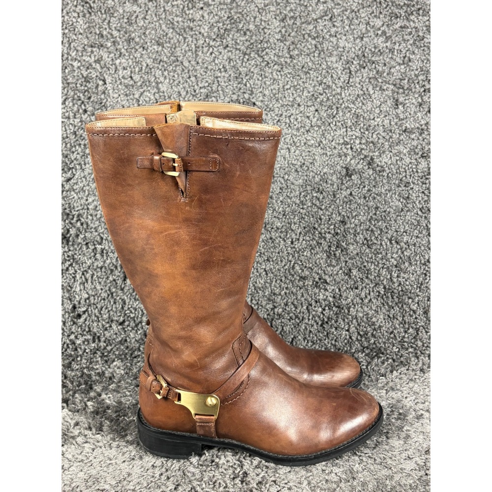 ECCO Womens Cognac Brown Leather Riding Boots Harness Buckle Size 39 EU 8-8.5 US